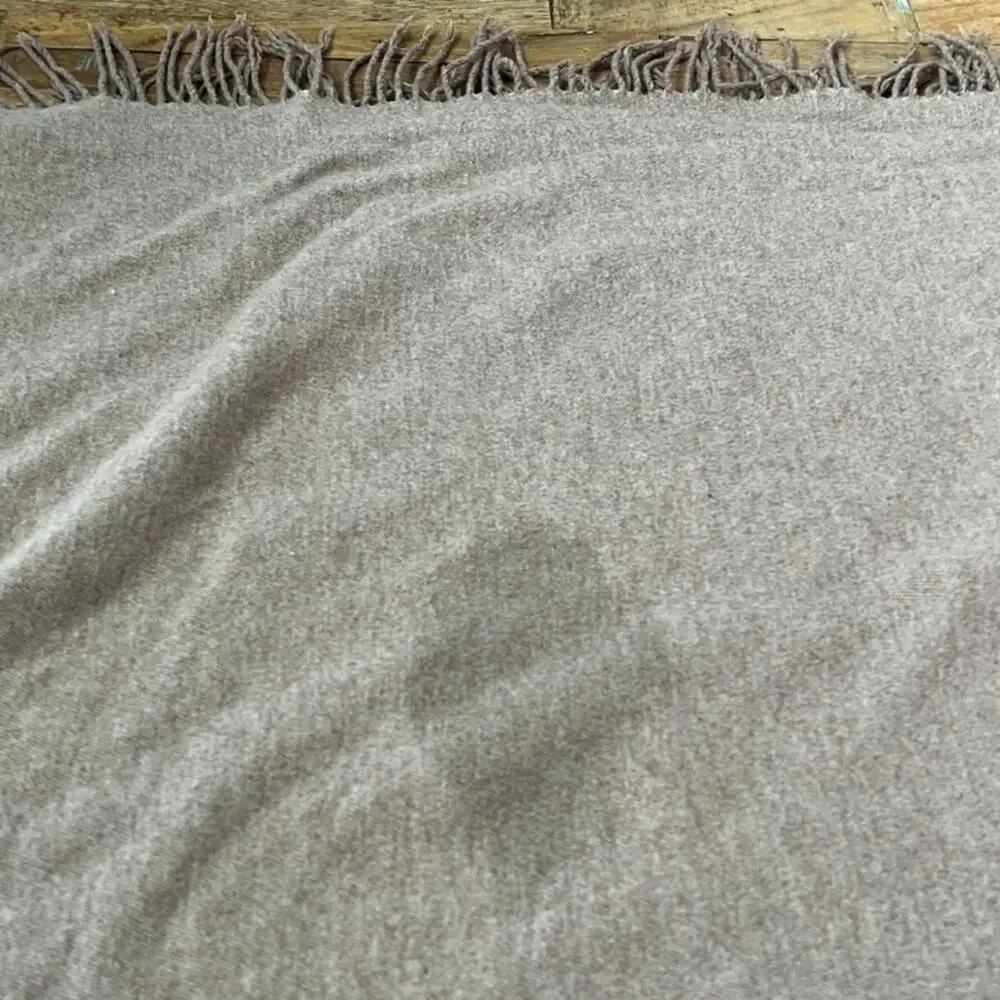 Taupe Throw Blanket Knotted Fringe Wool 67